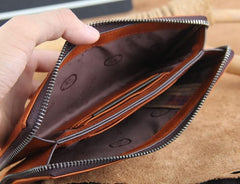 Genuine Leather Mens Cool Braided Wallet Long Leather Wallet Clutch Wristlet Wallet for Men - imessengerbags