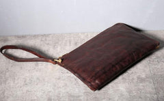 Handmade Genuine Leather Mens Clutch Cool Slim Wallet Zipper Clutch Wristlet Wallet for Men