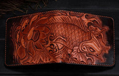 Handmade Leather Carp Tooled Mens billfold Wallet Cool Leather Wallet Slim Wallet for Men - imessengerbags