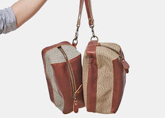 Large Canvas Leather Mens Clutch Bag Zipper Wristlet Bag Purse for Men
