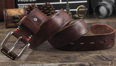 Genuine Leather Punk Rock Biker Trucker Mens Belt Men Black Coffee Belt for Men - imessengerbags