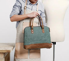 Mens Canvas Leather Briefcase Handbag Work Bag Business Bag for Men