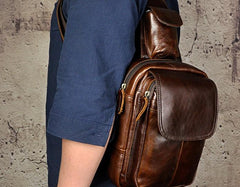 Leather Mens Sling Bag One Shoulder Backpack Chest Bag Sling Backpack for men - imessengerbags