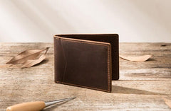 Coffee Cool Leather Mens Slim Small Wallets Bifold Vintage billfold Wallet for Men - imessengerbags