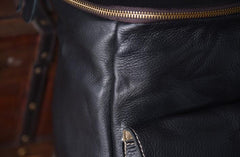 Genuine Leather Mens Cool Backpack Sling Bag Large Black Travel Bag Hiking Bag for men