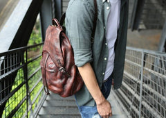 Coffee Leather Mens Backpack Travel Backpack Laptop Backpacks for men