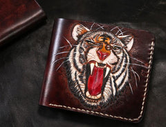 Handmade Leather Tiger Tooled Mens billfold Wallet Cool Leather Wallet Slim Wallet for Men - imessengerbags