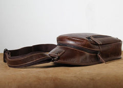 Genuine Leather Mens Cool Chest Bag Sling Bag Crossbody Bag Travel Bag Hiking Bag for men