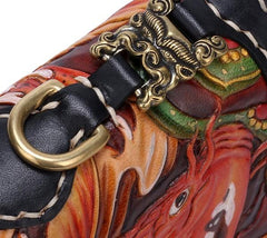 Handmade Leather Carp Mens Chain Zipper Biker Wallet Cool Leather Wallet Long Phone Wallets for Men - imessengerbags
