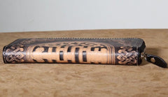 Handmade Genuine Leather Mens Cool Tooled Long Leather Wallet Bifold Clutch Wallet for Men - imessengerbags