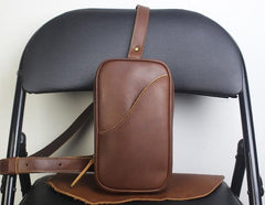 Genuine Leather Mens Cool Chest Bag Sling Bag Crossbody Bag Travel Bag Hiking Bag for men