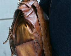 Handmade Cool Leather Mens Backpack Travel Backpacks Laptop Backpack for men