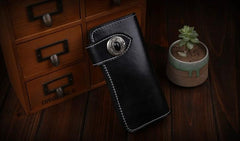 Handmade Leather Mens Cool Black Obsidian Chain Wallet Biker Trucker Wallet with Chain - imessengerbags