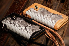 Handmade Leather Mens Chain Biker Wallet Cool Leather Wallet Long Clutch Wallets for Men