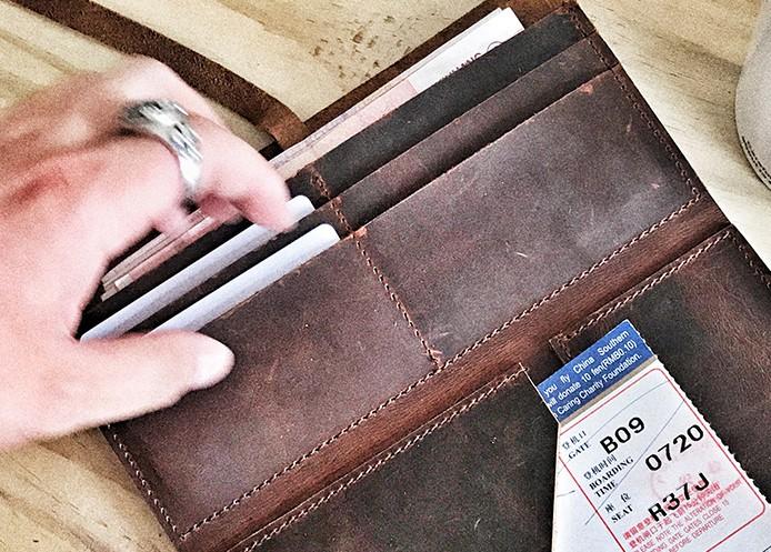 Cool Leather Mens Bifold Long Travel Wallet Leather Long Passport Wallet for Men - imessengerbags