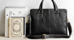 Vintage Black Leather Mens Briefcases Work Bag Laptop Bag Business Bag for Men - imessengerbags