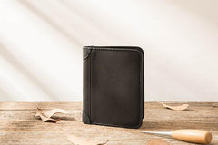 Black Cool Leather Mens Small Wallet Trifold Vintage billfold Wallet for Men - imessengerbags