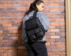 Cool Mens Leather Backpacks Black Travel Backpacks Laptop Backpack for men