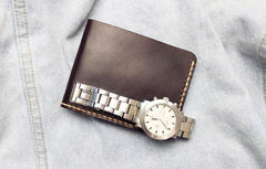 Leather Mens Slim Coffee Front Pocket Bifold Small Wallets Card Wallet for Men - imessengerbags