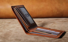 Handmade Genuine Leather Mens Cool Slim Leather Wallet Men Small Wallets Bifold for Men - imessengerbags