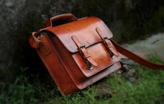 Handmade Leather Cool Mens Brown Briefcase Messenger Bag School Bag for men - imessengerbags