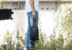 Leather Mens Black Sling Bag Sling Shoulder Bag Sling Backpack for men