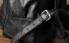 Genuine Leather Mens Cool Backpack Sling Bag Large Black Travel Bag Hiking Bag for men