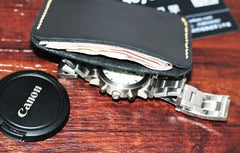 Black Leather Mens Slim Front Pocket Wallet Leather Small Wallets  for Men - imessengerbags
