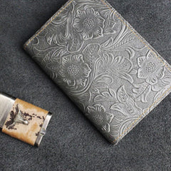 Handmade Leather Floral Mens Cool Short Wallet Passport Card Holder Small Card Slim Wallets for Men - imessengerbags