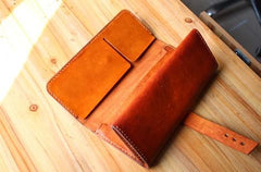 Handmade Leather Mens Long Trifold Wallet Vintage Cool Long Wallet for Men - imessengerbags