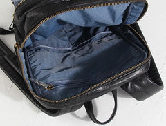 Genuine Leather Mens Cool Backpack Sling Bag Large Black Travel Bag Hiking Bag for men