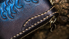 Handmade Leather Men Tooled Carp Cool Leather Wallet Long Phone Wallets for Men - imessengerbags