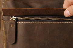 Genuine Leather Mens Cool Backpack Sling Bag Large Brown Travel Bag Hiking Bag for men - imessengerbags