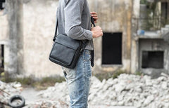 Black Small Leather Mens Shoulder Bags Messenger Bags for Men