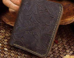 Handmade Leather Floral Mens Cool Slim Leather Wallet Men billfold Wallets Bifold for Men - imessengerbags