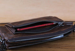 Handmade Genuine Leather Mens Cool Long Leather Wallet Zipper Clutch Wristlet Wallet for Men - imessengerbags