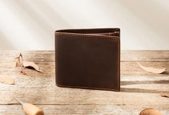 Coffee Cool Leather Mens Slim Small Wallet Bifold Vintage billfold Wallet for Men - imessengerbags