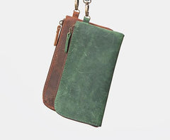 Cool Leather Mens Wristlet Wallet Vintage Clutch Zipper Wallet for Men