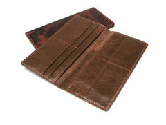 Coffee Leather Long Wallets for men Slim Bifold Vintage Men Long Wallet