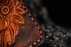 Handmade Leather Indian Chief Tooled Mens billfold Wallet Cool Leather Wallet Slim Wallet for Men - imessengerbags
