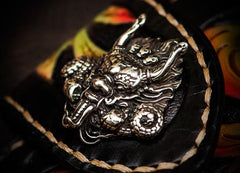 Handmade Leather Black Mens Tooled Skull Chain Biker Wallet Cool Leather Wallet Long Clutch Wallets for Men - imessengerbags