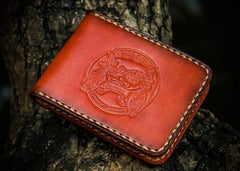 Handmade Leather License Wallet Tooled Mens billfold Wallet Cool Leather Wallet Slim Wallet for Men - imessengerbags