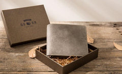 Cool Leather Mens Gray Small Wallet Bifold Vintage Slim billfold Wallet for Men - imessengerbags