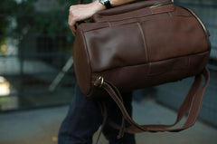 Mens Leather Barrel Backpack Cool Travel Bag Weekender Bag for men - imessengerbags