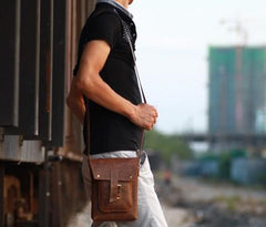Handmade Vintage Leather Mens Small Messenger Bag Coffee Cell Phone Shoulder Bag for Men - imessengerbags