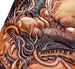 Handmade Leather Tooled Chinese Dragon Tiger Mens Chain Biker Wallet Cool Leather Wallet Zipper Long Phone Wallets for Men