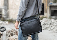 Black Cool Leather Mens Shoulder Bags Messenger Bags for Men - imessengerbags