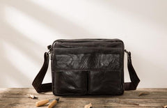 Cool Black Leather Mens Messenger Bag Vintage Shoulder Bag for Men