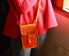 Handmade Vintage Leather Mens Small Messenger Bag Brown Cell Phone Shoulder Bag for Men - imessengerbags