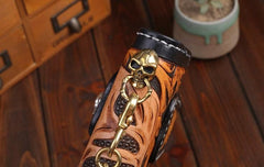 Handmade Leather Skull Mens Chain Biker Wallet Cool Leather Wallet Long Tooled Wallets for Men